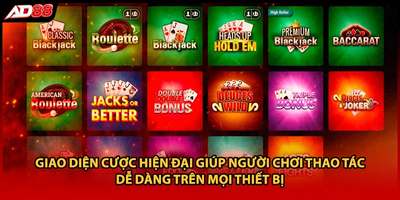 Giao diện cược hiện đại giúp người chơi thao tác dễ dàng trên mọi thiết bị